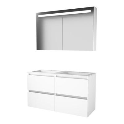 Basic-Line Premium 46 Badkamermeubelset - 120 x 46 cm - Greeploos - 4 Lades - Acryl Wastafel - 2 Kraangaten - Spiegelkast met LED Verlichting - Ice White