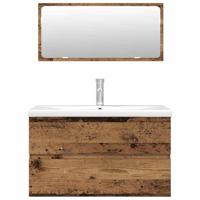 3-delige Badkamermeubelset bewerkt hout oud houtkleurig - thumbnail