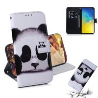 Panda patroon gekleurde tekening horizontale Flip lederen case voor Galaxy S10 E met houder & card slots & portemonnee - thumbnail