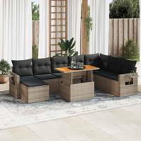9-delige Loungeset met kussens poly rattan grijs - thumbnail