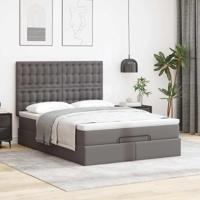 Ottoman bed met matras 140x190cm kunstleer grijs - thumbnail