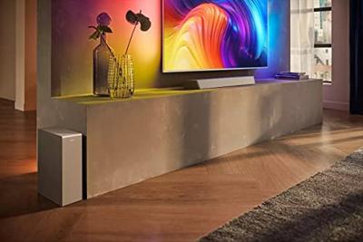 Philips B8505/10 SoundBar met Draadloze Subwoofer (2.1-Kanaals, Bluetooth, 240 W, Dolby Atmos, HDMI eARC, Compatibel met DTS Play-Fi, Spraakassistenten, Laag Design) Zilver - 2020/2021 Model