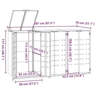 Containerberging voor 3 containers 207x79x117 cm staal zwart