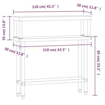 VidaXL Keukenwerktafel met bovenschap 110x30x120 cm roestvrij staal