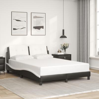 Bedframe met hoofdbord kunstleer zwart en wit 140x200 cm