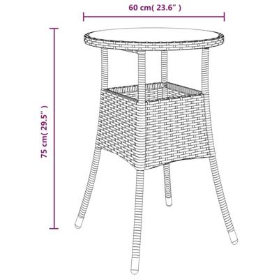 Tuintafel Ø60x75 cm gehard glas en poly rattan bruin - thumbnail