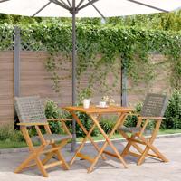 3-delige Bistroset poly rattan en massief hout grijs - thumbnail