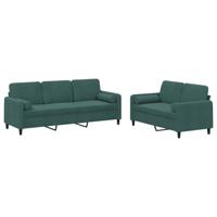2-delige Loungeset met kussens fluweel donkergroen - thumbnail