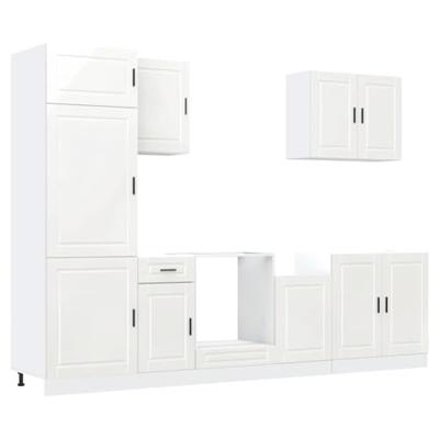 7-delige Keukenkastenset Porto bewerkt hout glanzend wit