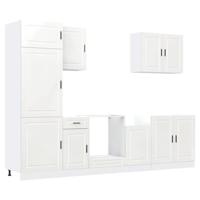 7-delige Keukenkastenset Porto bewerkt hout glanzend wit - thumbnail