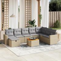 9-delige Loungeset met kussens poly rattan gemengd beige - thumbnail