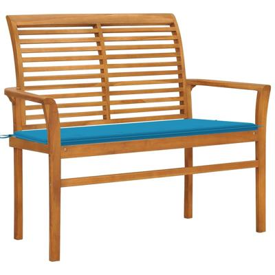 Tuinbank met blauw kussen 112 cm massief teakhout