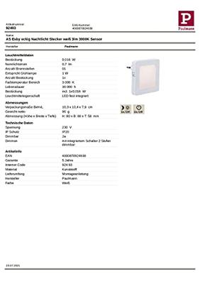 Paulmann Esby 92493 LED-nachtlamp Vierkant LED Warmwit Wit Paulmann Esby 92493 LED-nachtlamp Vierkant LED Warmwit Wit