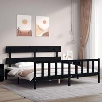 Bedframe met hoofdbord massief hout zwart 200x200 cm - thumbnail