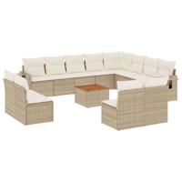 13-delige Loungeset met kussens poly rattan beige - thumbnail