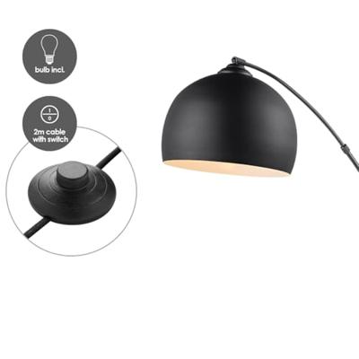 Moderne BoogVloerlamp Fisher - Zwart - 109/30/172cm - staande lamp met Zwart lampenkap - geschikt voor E27 LED lichtbron - met voetschakelaar - geschikt voor woonkamer, slaapkamer en thuiskantoor