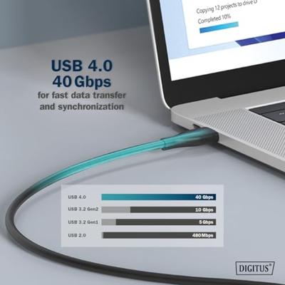 Digitus AK-300344-010-S USB-C-kabel USB 4.0 USB-C stekker 1.00 m Zwart (mat) Uitstekende verouderingseigenschappen, Flexibel, Flexibele binnenader, Bestand