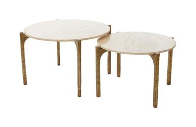 Light & Living Ronde Salontafel 'Kanae' Set van 2 stuks, Travertin
