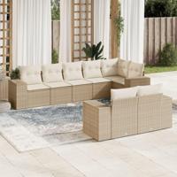 8-delige Loungeset met kussens poly rattan beige - thumbnail