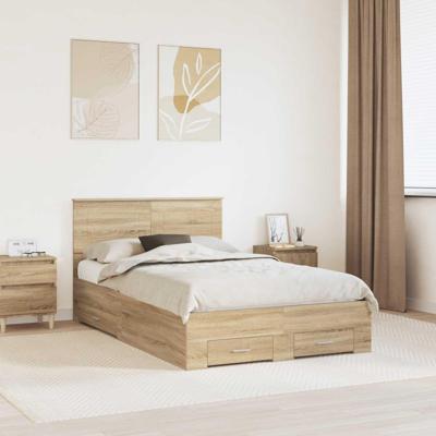 Bedframe met hoofdeinde Sonoma Eiken 135 x 190 cm Bewerkt hout