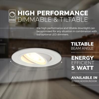 Set van 6 Pittsburg LED inbouwspots - GU10 4 Watt 345 lumen - 2700K Warm wit - Dimbaar - Rond - Kantelbaar - IP20 Voor binnen - Wit Set van 6 Pittsburg LED inbouwspots - GU10 4 Watt 345 lumen - 2700K Warm wit - Dimbaar - Rond - Kantelbaar - IP20 Voor binnen - Wit