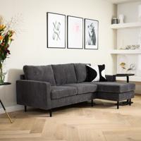 BASE 3-zits Loungebank 'Anne' Links/Rechts, Rib, kleur Antraciet - thumbnail