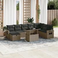 9-delige Loungeset met kussens poly rattan grijs - thumbnail