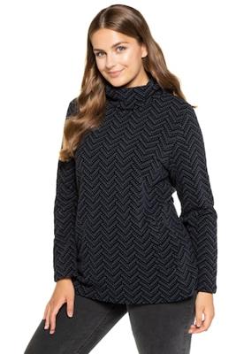 Ulla Popken Sweatshirt, col, zigzag dessin, jacquard kwaliteit, knopen opzij - Grote Maten Ulla Popken Sweatshirt, col, zigzag dessin, jacquard kwaliteit, knopen opzij - Grote Maten