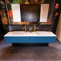 Badkamermeubelset Mondiaz Erin 200 cm met 2 Lades met RIDGE Wastafel Dubbel Talc met 2 kraangaten Greeploos Mat Jeans - thumbnail