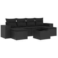 7-delige Loungeset met kussens poly rattan zwart - thumbnail