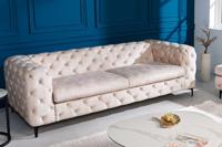 Chesterfield 3-zitsbank MODERN BAROK 235cm champagne fluweel 3-zits - 42641 - thumbnail