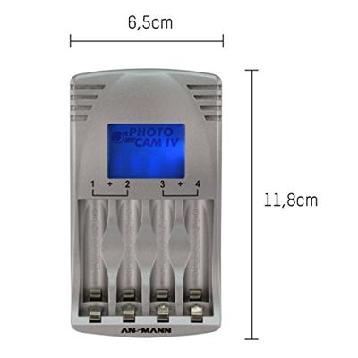 ANSMANN PhotoCam IV stekkerlader voor maximaal 4 NiMH batterijen/acculader voor 1 2 V Micro AAA & Mignon AA/met lcd-display, bescherming tegen overladen en impuls-druppellading