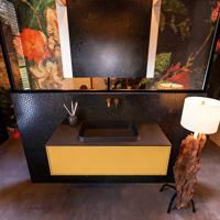 Badkamermeubelset Mondiaz Erin 100 cm met 1 Lade met RIDGE Wastafel Midden Urban Zonder Kraangaten Greeploos Mat Ocher - thumbnail