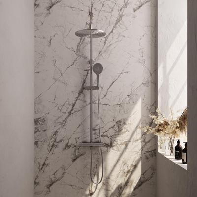 Opbouw thermostatische regendouche set met 30 cm douchekop, 3-standen handdouche en RVS geborstelde PVD doucheslang
