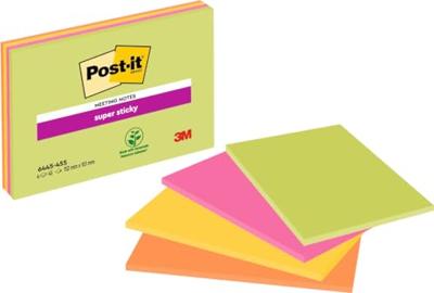 Post-It Super Sticky Meeting notes, 45 vel, ft 101 x 152 mm, geassorteerde kleuren, pak van 4 blokken Post-It Super Sticky Meeting notes, 45 vel, ft 101 x 152 mm, geassorteerde kleuren, pak van 4 blokken