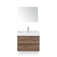 Maxx XL Badmeubelset 80 cm - Tabacco - Wastafel Kube 1 kraangat - met Spiegel - thumbnail