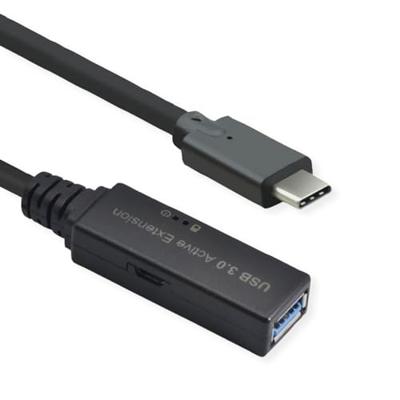 ROLINE USB 3.2 Gen 1 Active Repeater-kabel, Type A - C, zwart, 5 m