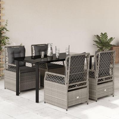 5-delige Tuinset met kussens poly rattan lichtgrijs