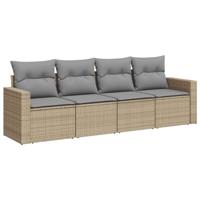 4-delige Loungeset met kussens poly rattan beige - thumbnail