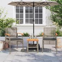 3-delige Bistroset met kussens poly rattan en acaciahout grijs - thumbnail
