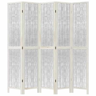 Kamerscherm met 5 panelen massief paulowniahout wit Kamerscherm met 5 panelen massief paulowniahout wit