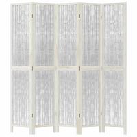 Kamerscherm met 5 panelen massief paulowniahout wit - thumbnail