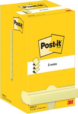 Post-It Z-Notes , 100 vel, ft 76 x 76 mm, geel, pak van 12 blokken