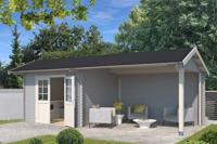 Outdoor Life Maribel Blokhut 700x320 cm 34 mm vuren Platinum Grey-Wit gecoat- Zadeldak- - Outdoor Life - thumbnail