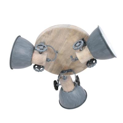 Steinhauer Industriële plafondlampGearwood 3-lichts vintage grijs met hout - 3063GR