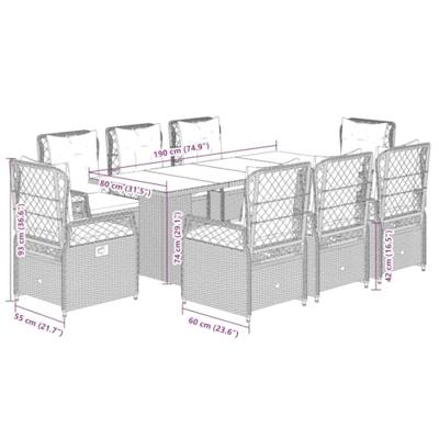 9-delige Tuinset met kussens poly rattan lichtgrijs