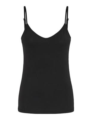 Dames hemd - spaghetti bandjes - Irene - Katoenen onderhemd met smalle bandjes - Wit - Zwart