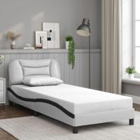 Bedframe met hoofdbord kunstleer wit en zwart 90x200 cm - thumbnail