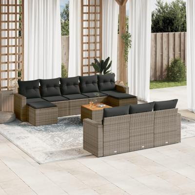 11-delige Loungeset met kussens poly rattan grijs