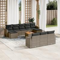 11-delige Loungeset met kussens poly rattan grijs - thumbnail